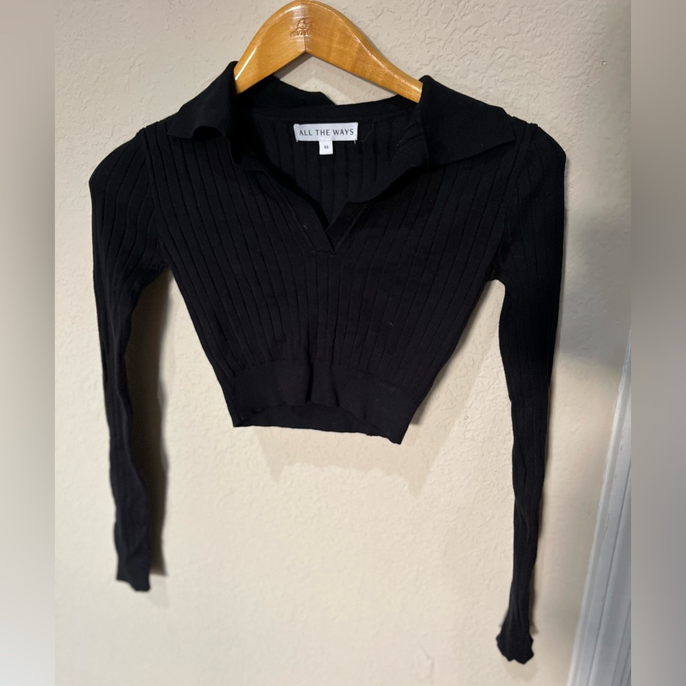 Ribbed Cropped Collared Sweater - image 2